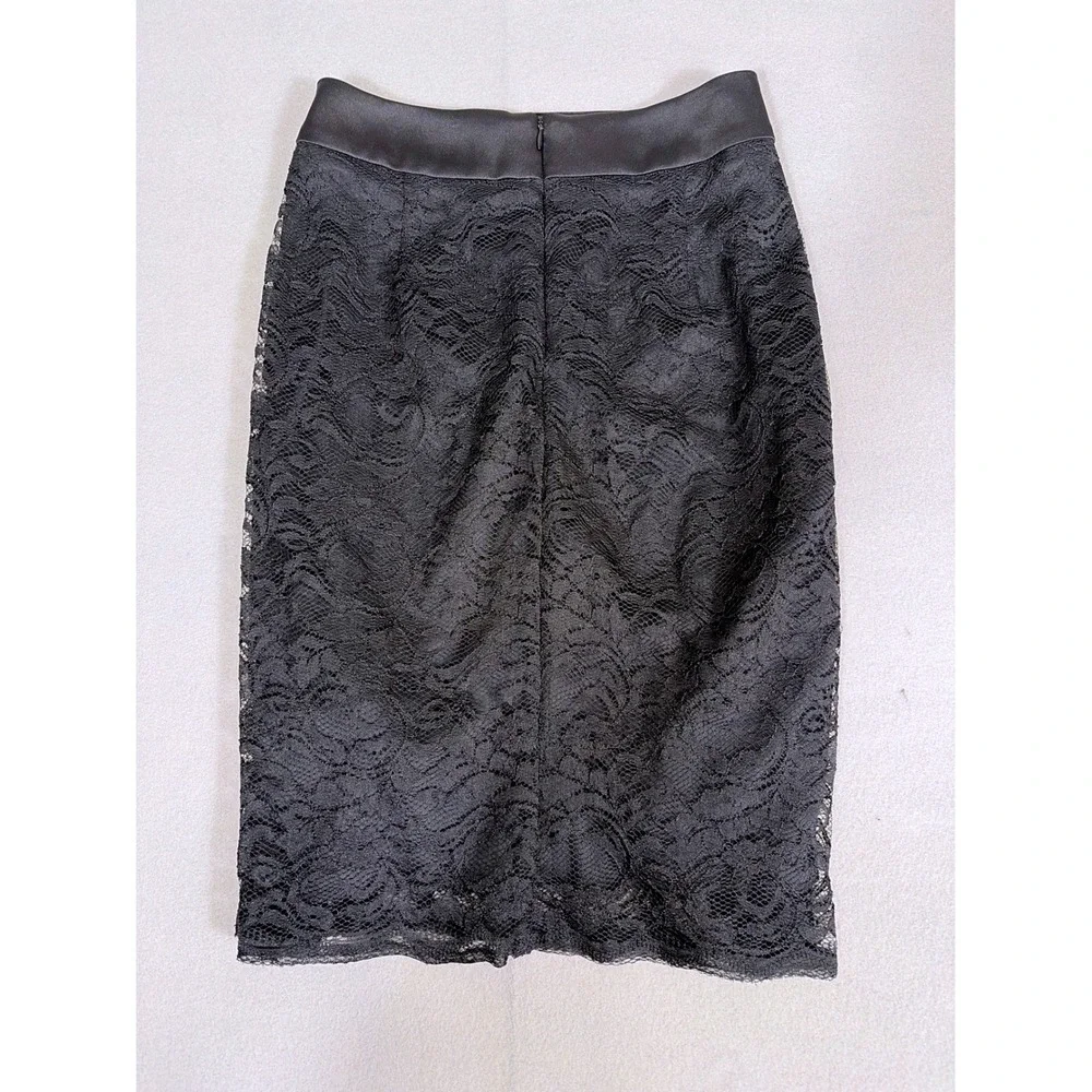 Roz & Ali Womens Black Floral Lace Pencil Skirt‎ Satin Trim Size 8 Knee Length